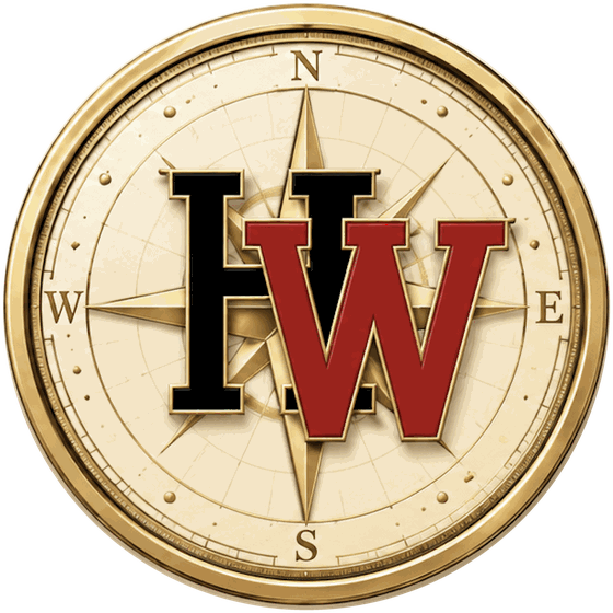 The Moral Compass emblem — a gilded compass bearing the letters H and W